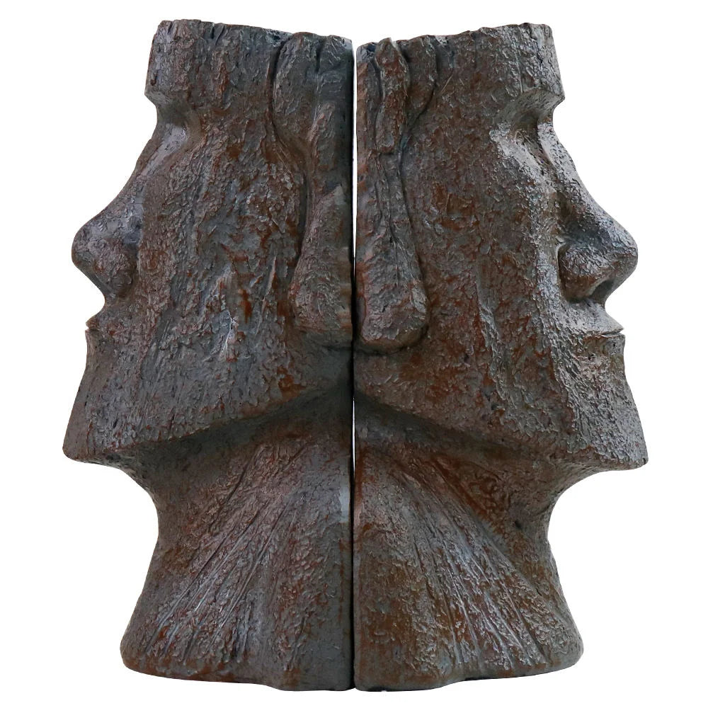 Resin Ancient Facial Shape Statue Hand-painted Stone-like Texture Indoor Study Room Artistic Book Storage and Arrangement