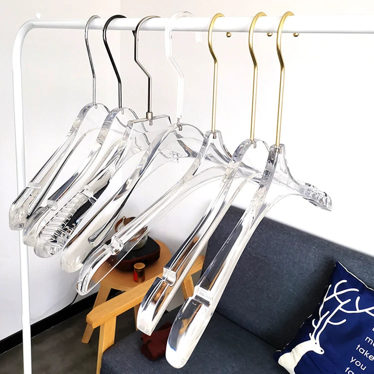 Guilin Win Win Wholesale Custom-Made Transparent Luxury Long Gold Hook Clear Acrylic Clothes Hanger for Women'S Clothes Shop