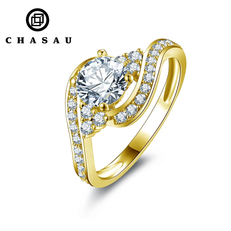 10K Solid Yellow Gold Engagement 0.8CT Rings for Women Luxury Twisted Shape 6.0mm D/VVS1 Moissanite Wedding Halo Rings