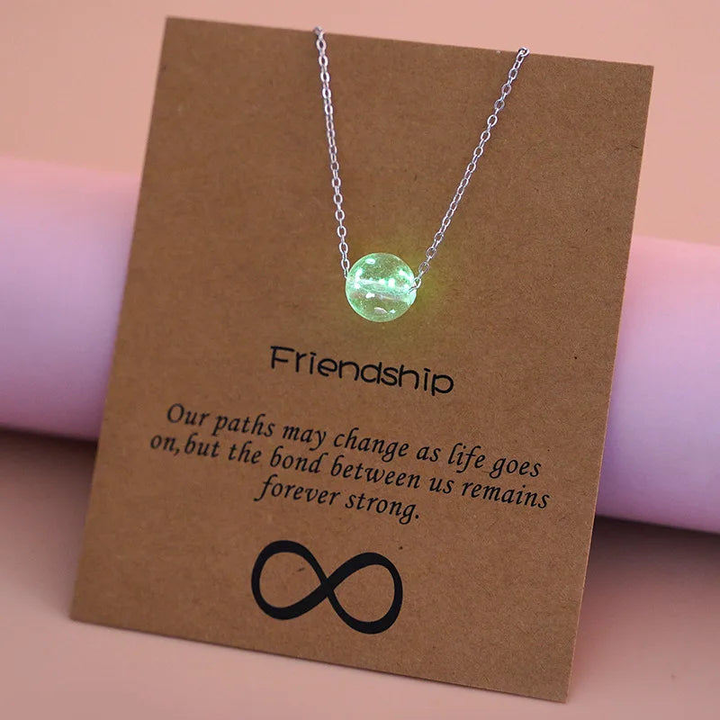 G2108 Bohemian Jewelry Necklaces Wish Card Round Glaze Chamilia Beads Luminous Stone Collarbone Glowing in the Dark Necklace