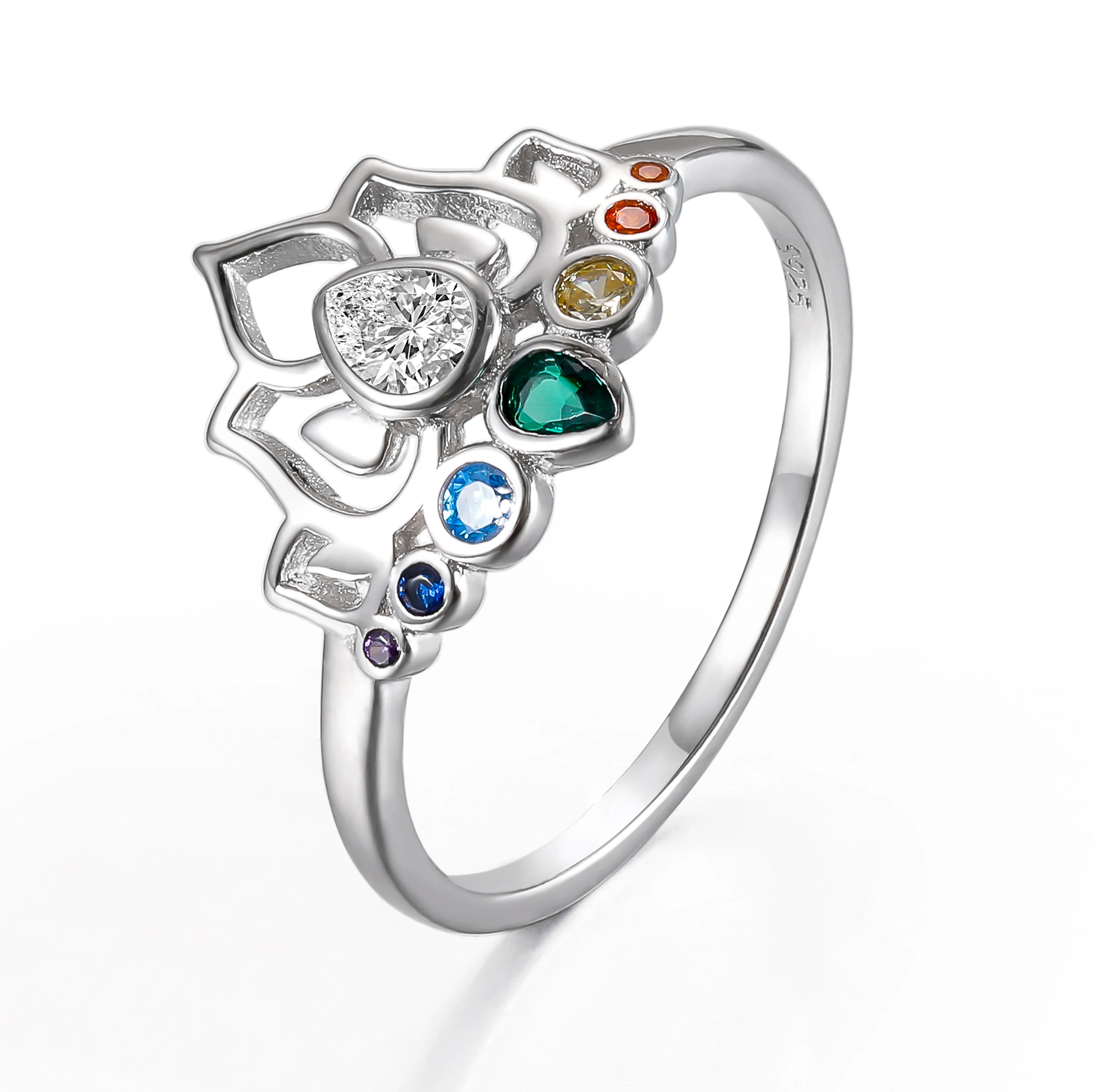 OAHLAN Hot Sale Ladies Fine Jewelry Colorful Lotus Flower Cubic Zirconia Bands Women Wedding Engagement 925 Sterling Silver Ring