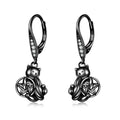 Hot Sale Animal Jewelry 925 Sterling Silver Cubic Zircon Black Cat Pentagram Dangle Earrings