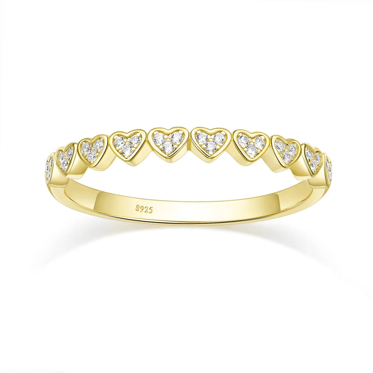 OAHLAN Fine Jewelry 1.8MM 925 Sterling Silver 14K Gold Plated CZ Wedding Bands Women Love Heart Stackable Half Eternity Rings