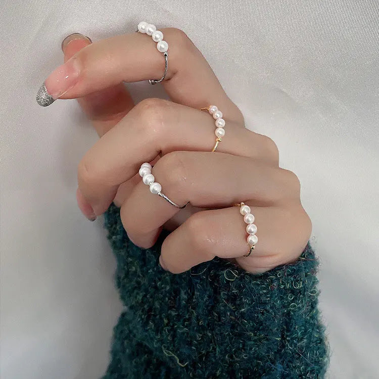 SC Fashion Rotatable Pearl Anxiety Fidget Rings Stackable Adjustable Finger Rings Unique Gold Spinning 4 Pearls Rings for Girls