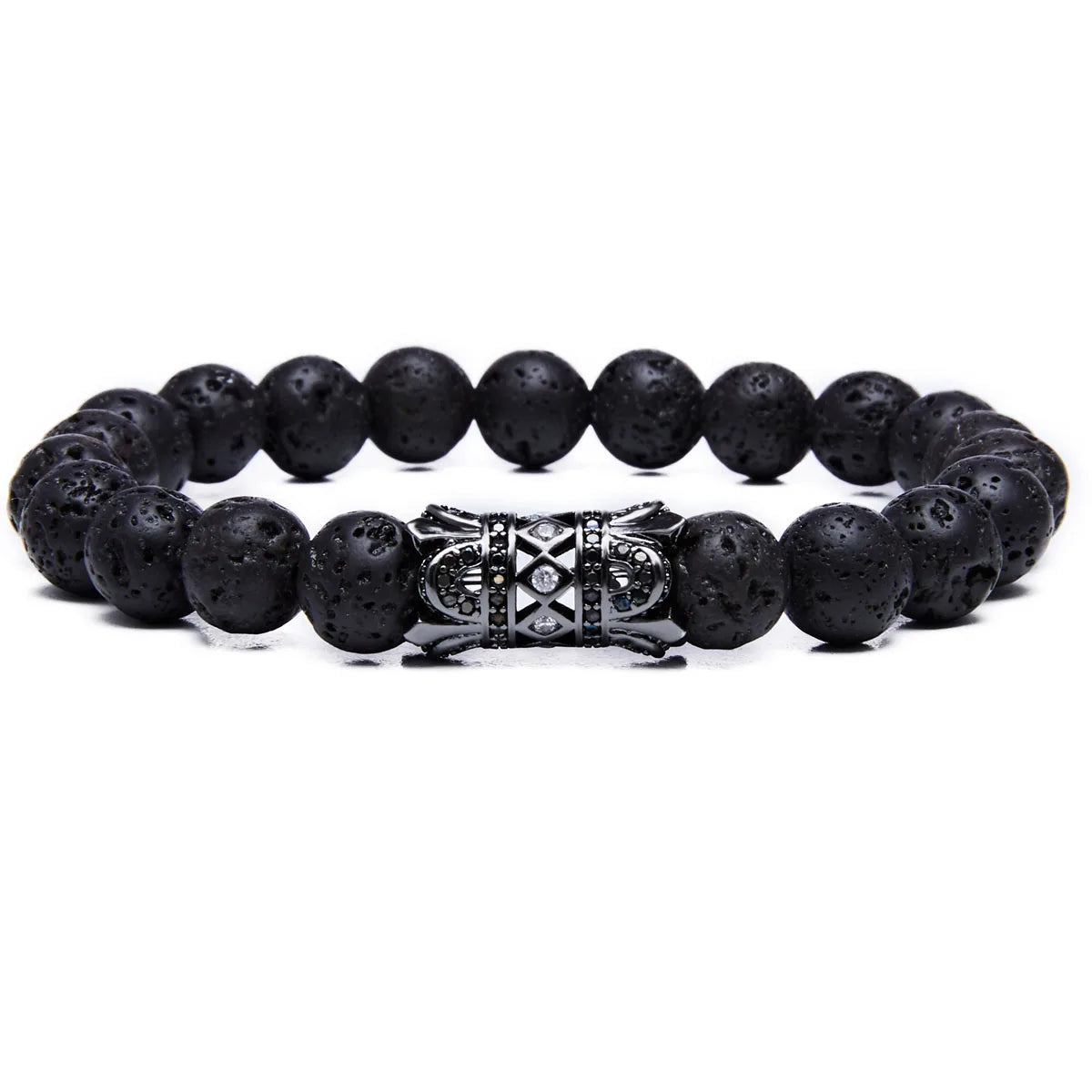 Natural Stone Bracelet with Copper Accessories 8mm Volcanic Black Lava Stone Beads Elastic 8mm Volcanic Stone Bracelet Gift