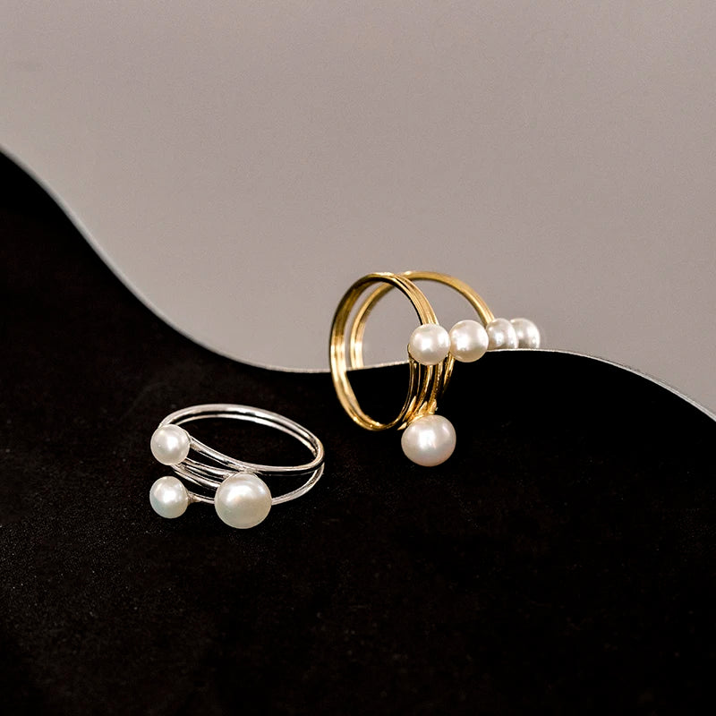 Latest Fashion Design 925 Sterling Silver Jewelry Rings Women Adjustable Pearl Ring