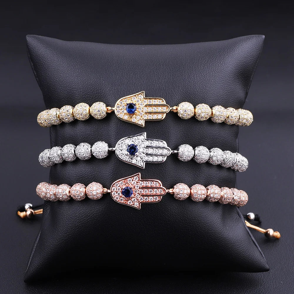 Classic Design Luxury CZ Diamond Hand Charm Beads Handmade Braided Custom Logo Macrame Bracelet Men Women