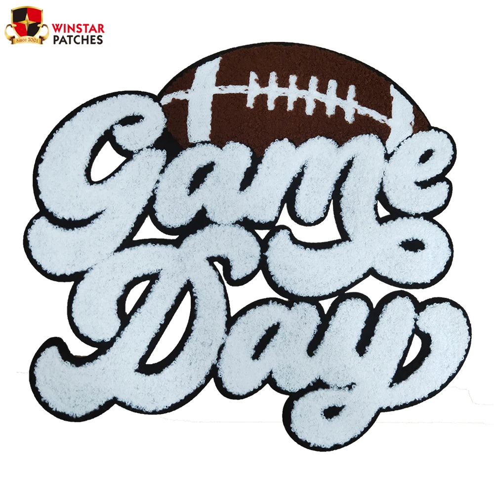 Custom Wholesale Football Baseball Basketball Game Day Large Chenille Letters Iron on Patches for Clothing Clothes Sweatshirt
