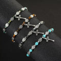 Wholesale Natural Stone Hematite Agate tiger Eye Beaded Bracelet Saint Benedict Alloy Cross Bracelet