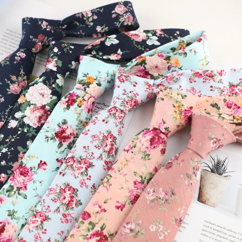 Popular Hot Sell Low MOQ 6cm Cotton Multiple Styles Neck Tie Floral Printed Pure Cotton Necktie