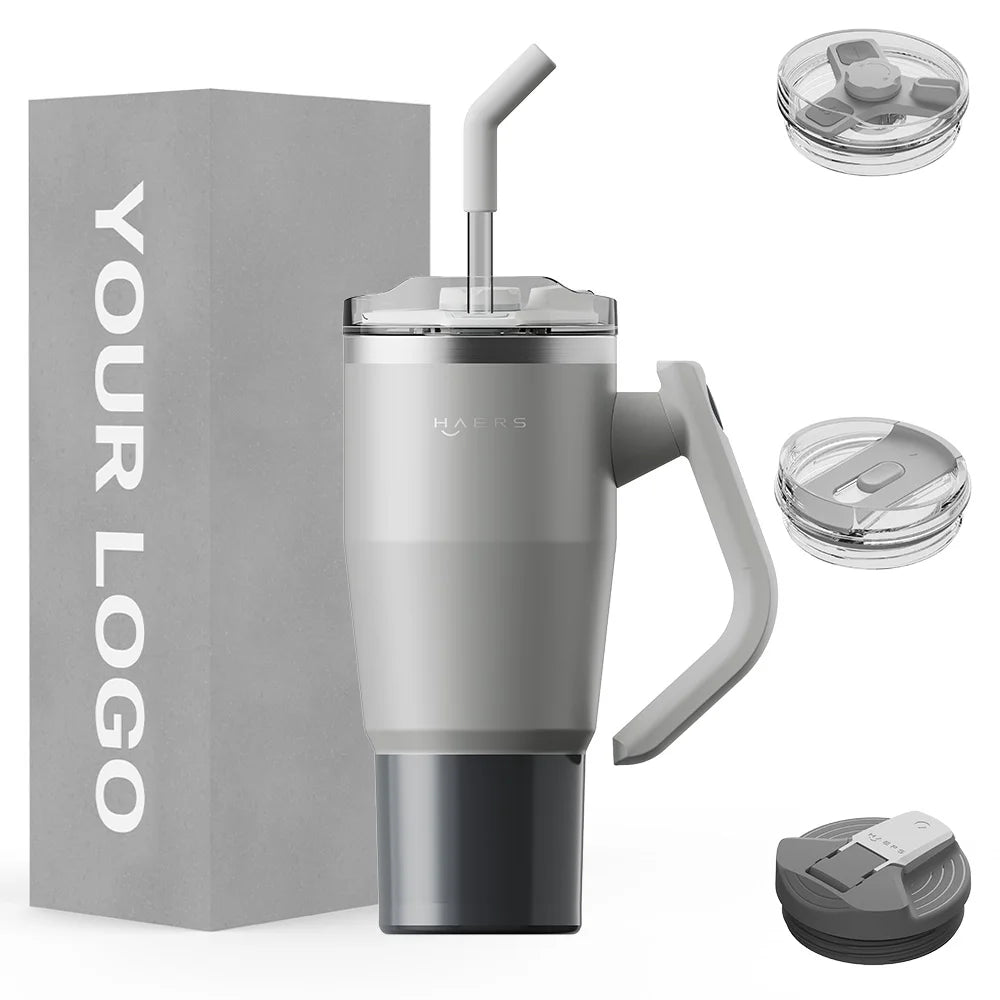 Haers 2026 Hot Selling Wholesale 32oz/40oz Double Wall Stainless Steel Tumbler with Adjustable Handle for Hot or Cold Beverages