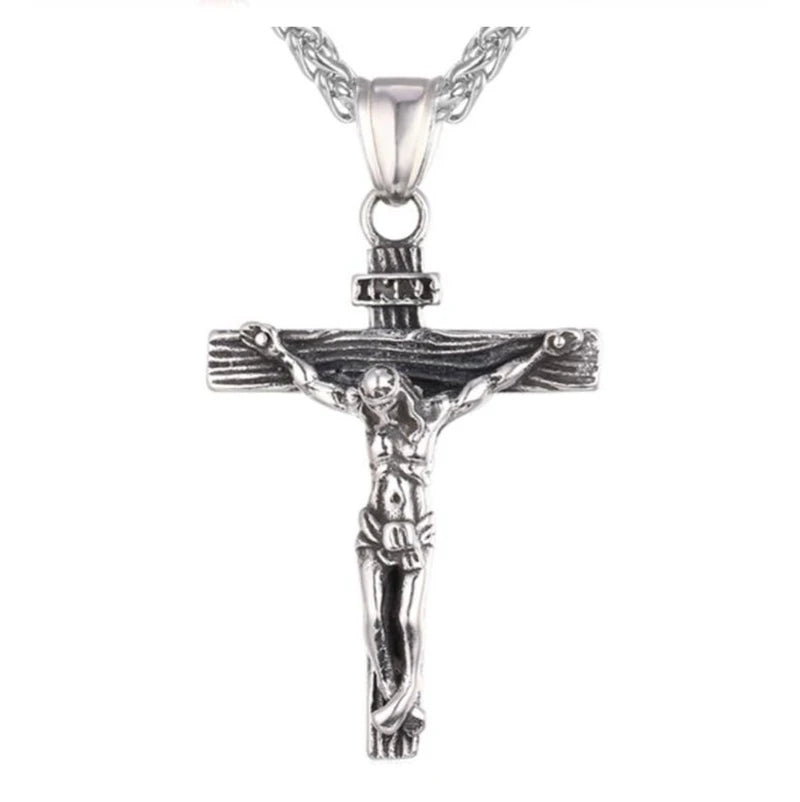European Hot Sale Religious Christian Jewelry Gold Color Stainless Steel Crucifix Cross Jesus Pendant Necklace