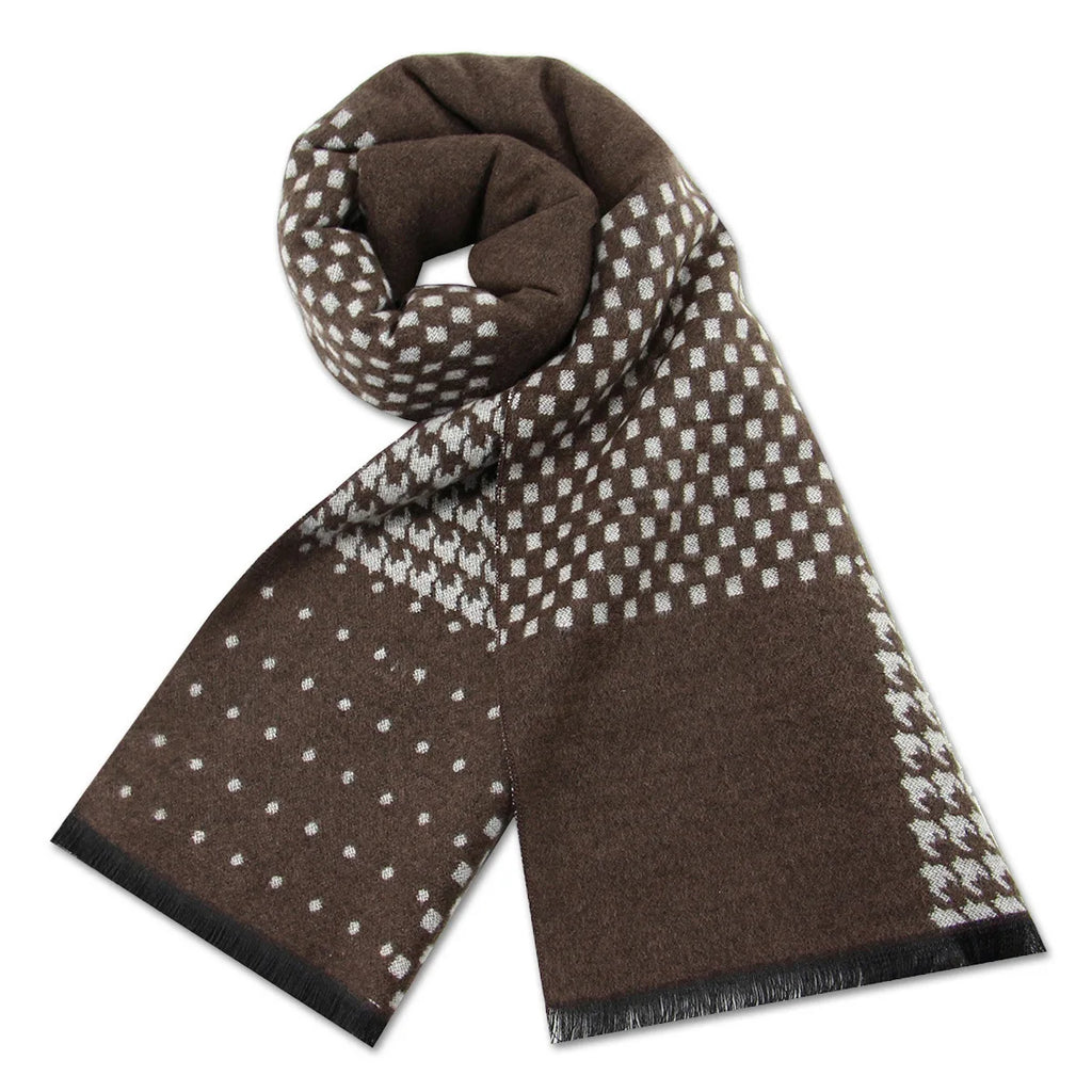 Luxury Men Jacquard Warm Scarf Brown Thick Winter Scarf Wool Scarves Shawls for Men