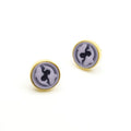 Heizun Factory Fashion Carved Zodiac Cameo S925 Silver Gold Plated Black Agate Astrological Stub Needle Earrings for Women Original Jewelry