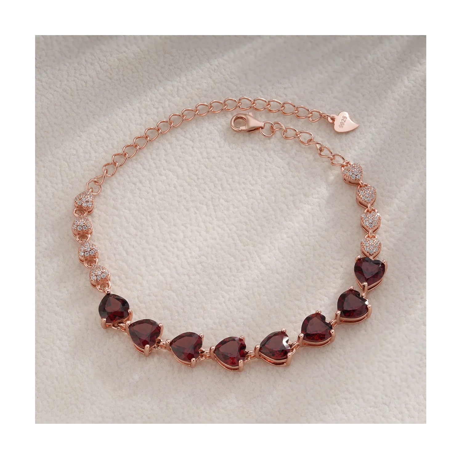 YBO High-End 925 Solid Silver Fine Chain & Link Bracelets Natural Heart Garnet Cubic Zirconia Women's Party Gifts