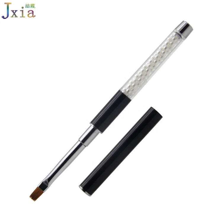 Classic Metal Handle Pearls Design Manicure Flat UV Gel Nylon Hair Nail Art Brush