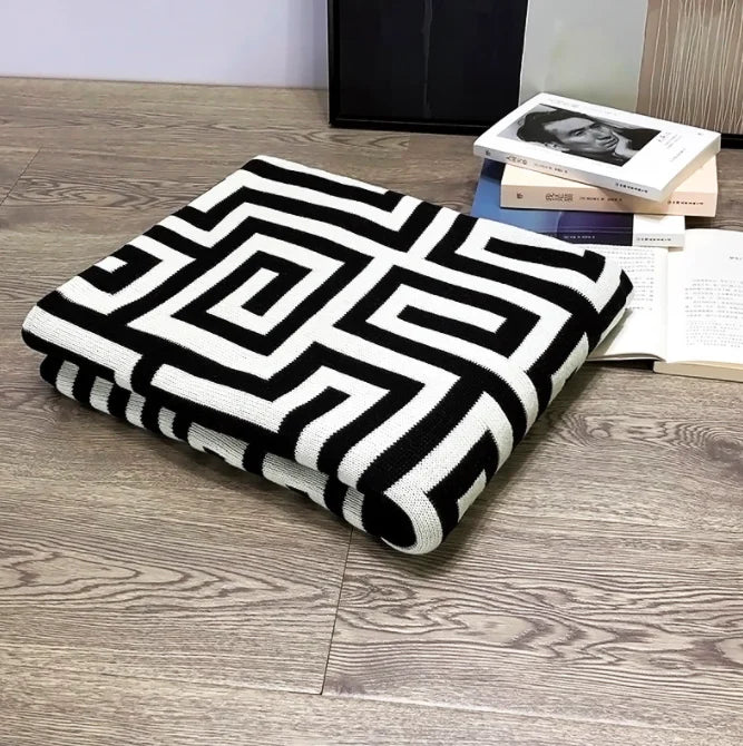 Autumn Winter Nordic Cotton Blanket 100% Knitted Solid Pattern with Plant Design Single Sofa Nap Cover for Living Room