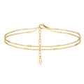 RINNTIN SA35 Silver Cable Chain Necklace with Horizontal Bar Anklet Layered Beach Adjustable Chain Anklet Foot Jewelry