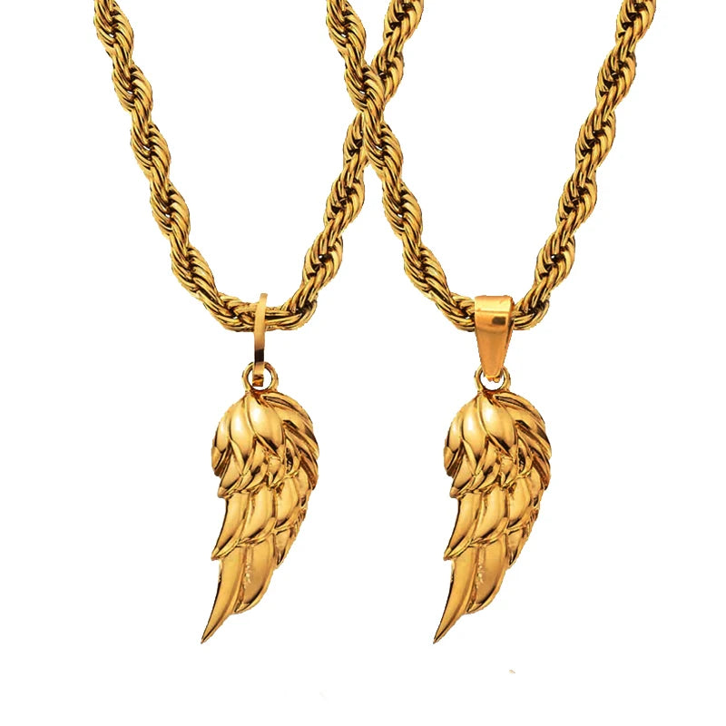 In Stocks Feather Charm Wing Pendant With Rope Chain Jewelry Stainless Steel Custom 18K Gold Plated Angel Wing Pendant Necklace