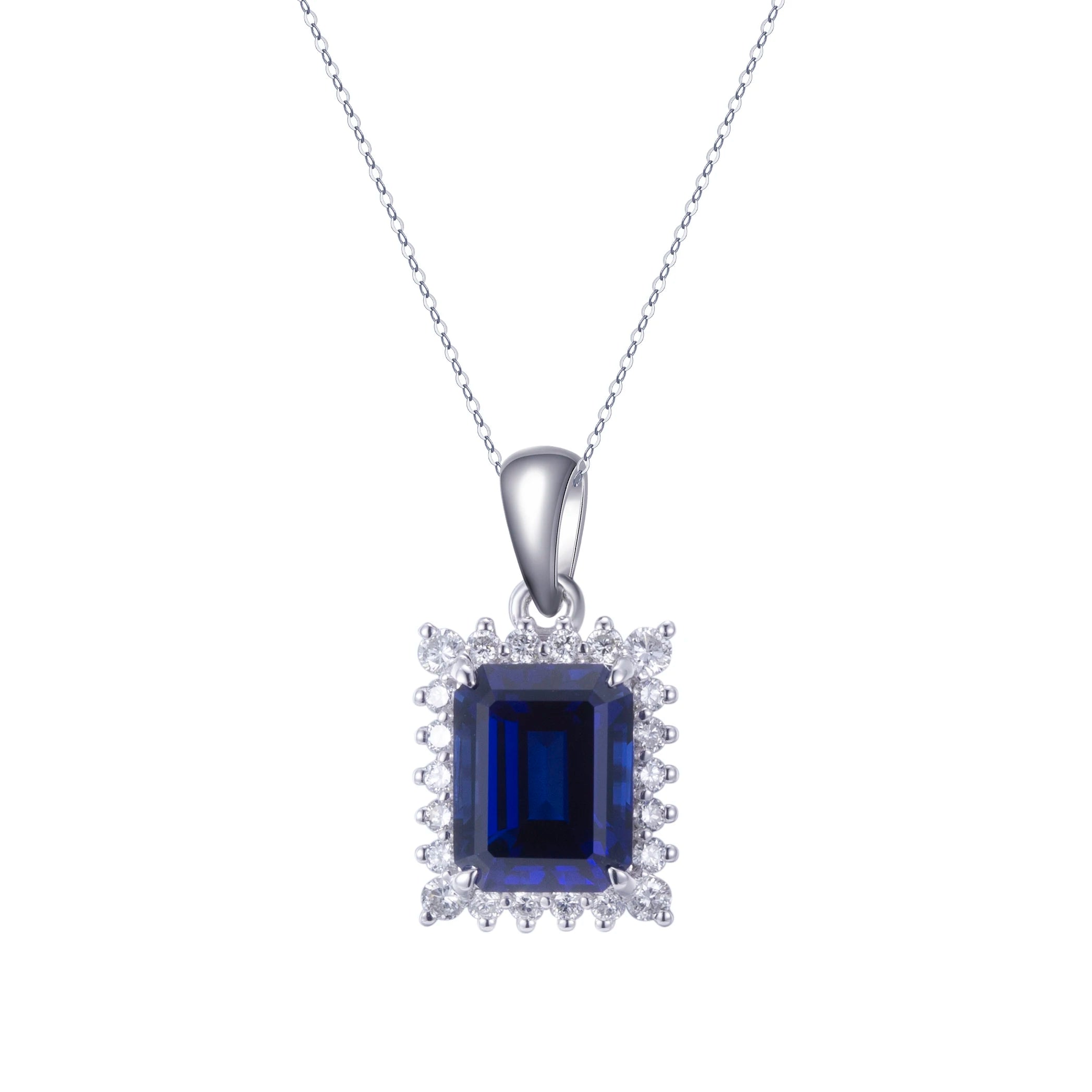 MSN-546 Custom Jewelry 3ct Emerald 7x9mm Lab Grown Role Blue Gemstone 18k Gold Lab Diamond Necklace