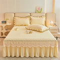 Simple-style Home Textiles Lace 3 PCS Bed Sheet Yellow Microfiber Polyester Bedding Sets Bed Skirt Set Supplier