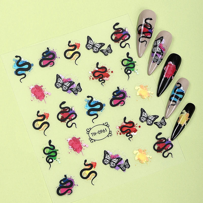 Hot Selling Nail Stickers Animal Design Black Manicure Dragon Custom Nail Stickers