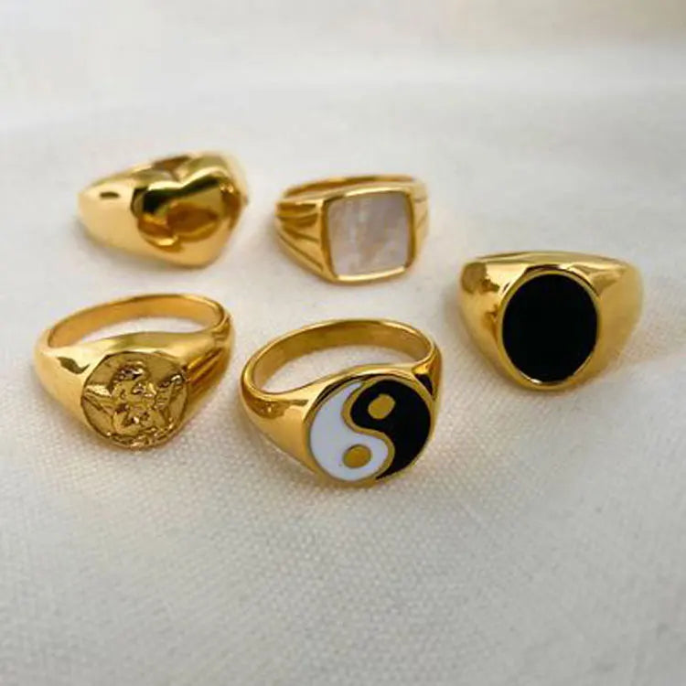2023 Factory Wholesale Hot Elegant Rings Stainless Steel Gold Plated Chunky Feng Shui Rings for Women