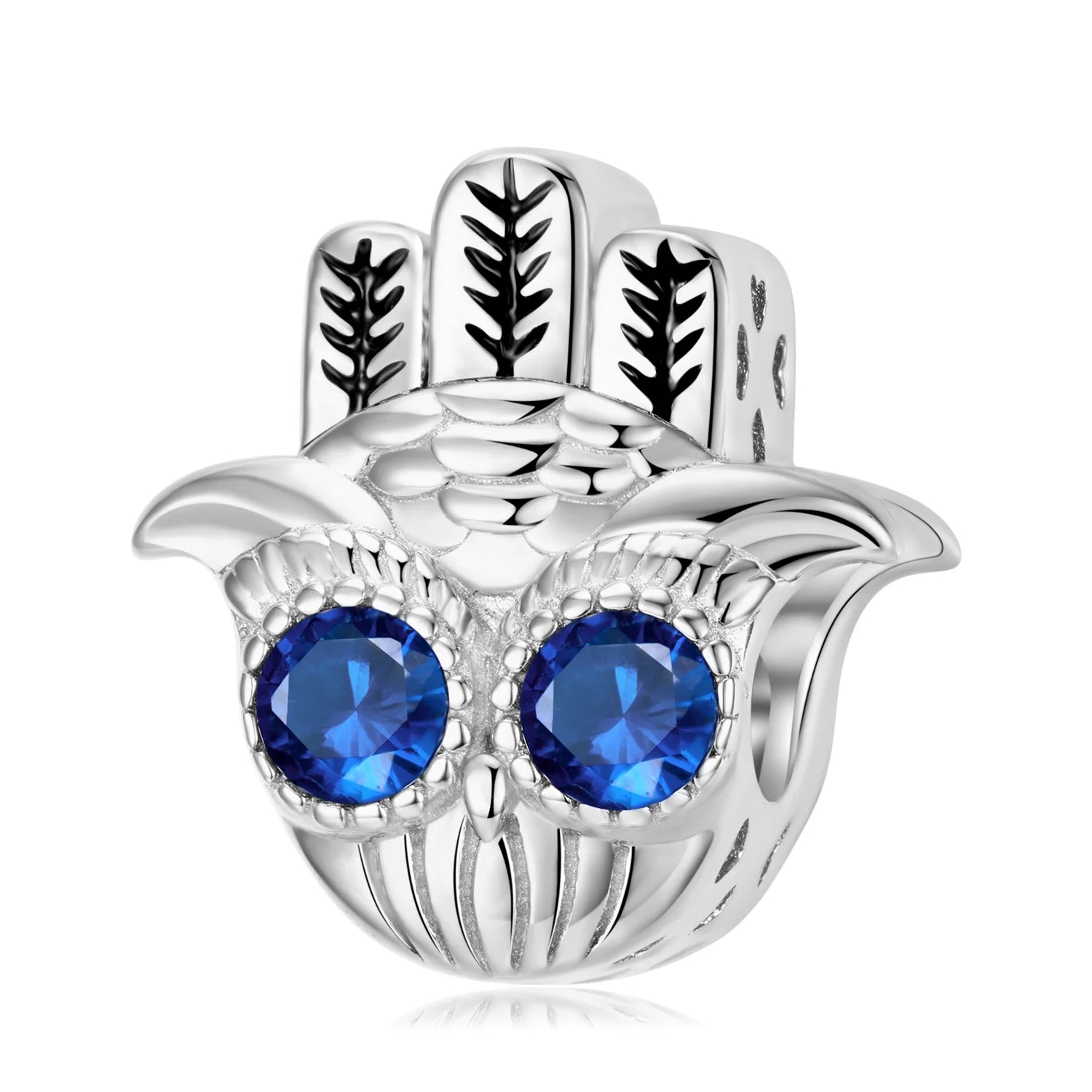Hand of Fatima Owl Charm Authentic 925 Sterling Silver Blue Zircon Beads for Women Jewelry Charm Bracelet Wholesale Accessory