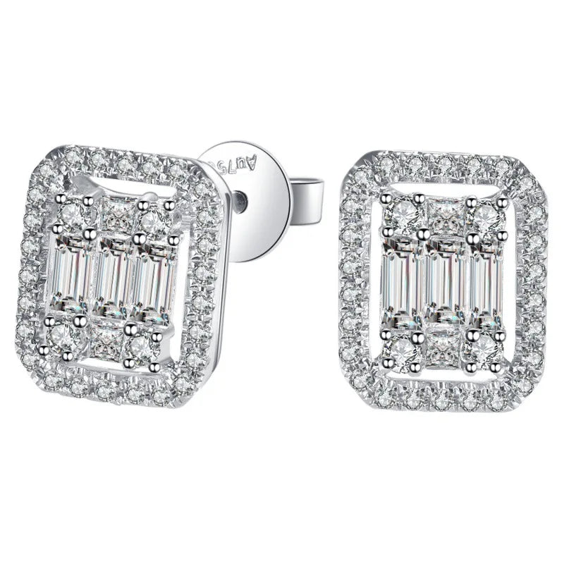 Luster Jewelry S925 Sterling Silver 18k White Gold Plated Trapezoid Shape Statement Women Earrings for Women