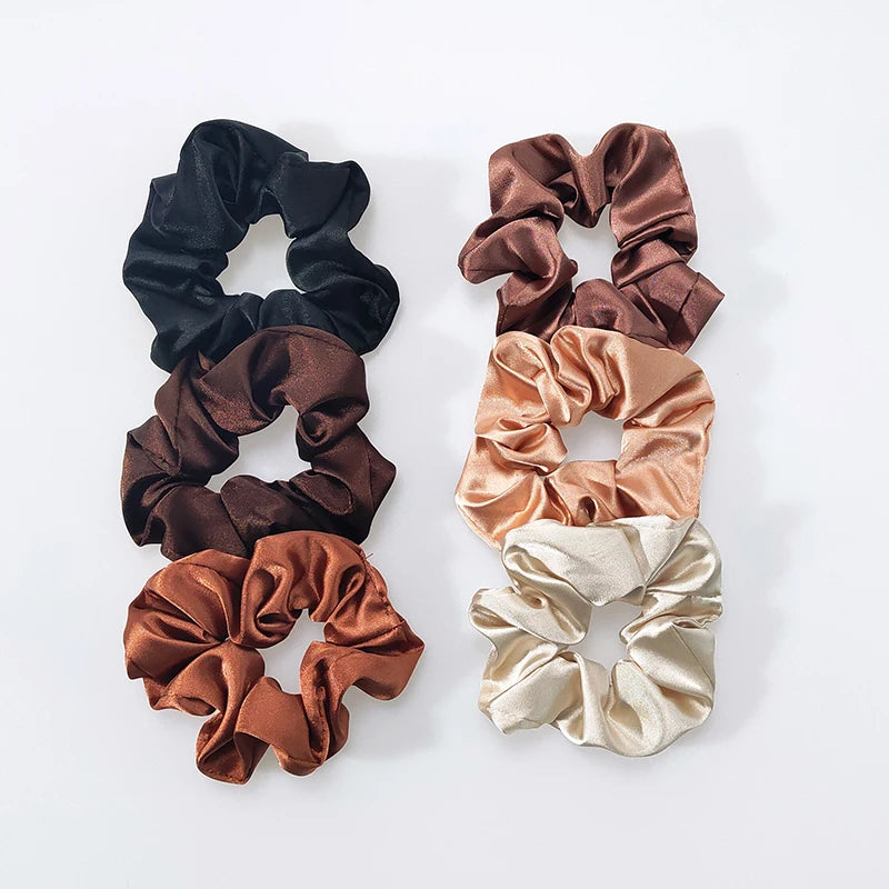 2022 Wholesale Brown Hair Scrunchies Women Accessories Fabric Elastic Hair Band Hair Ties Girls Satin Scrunchies