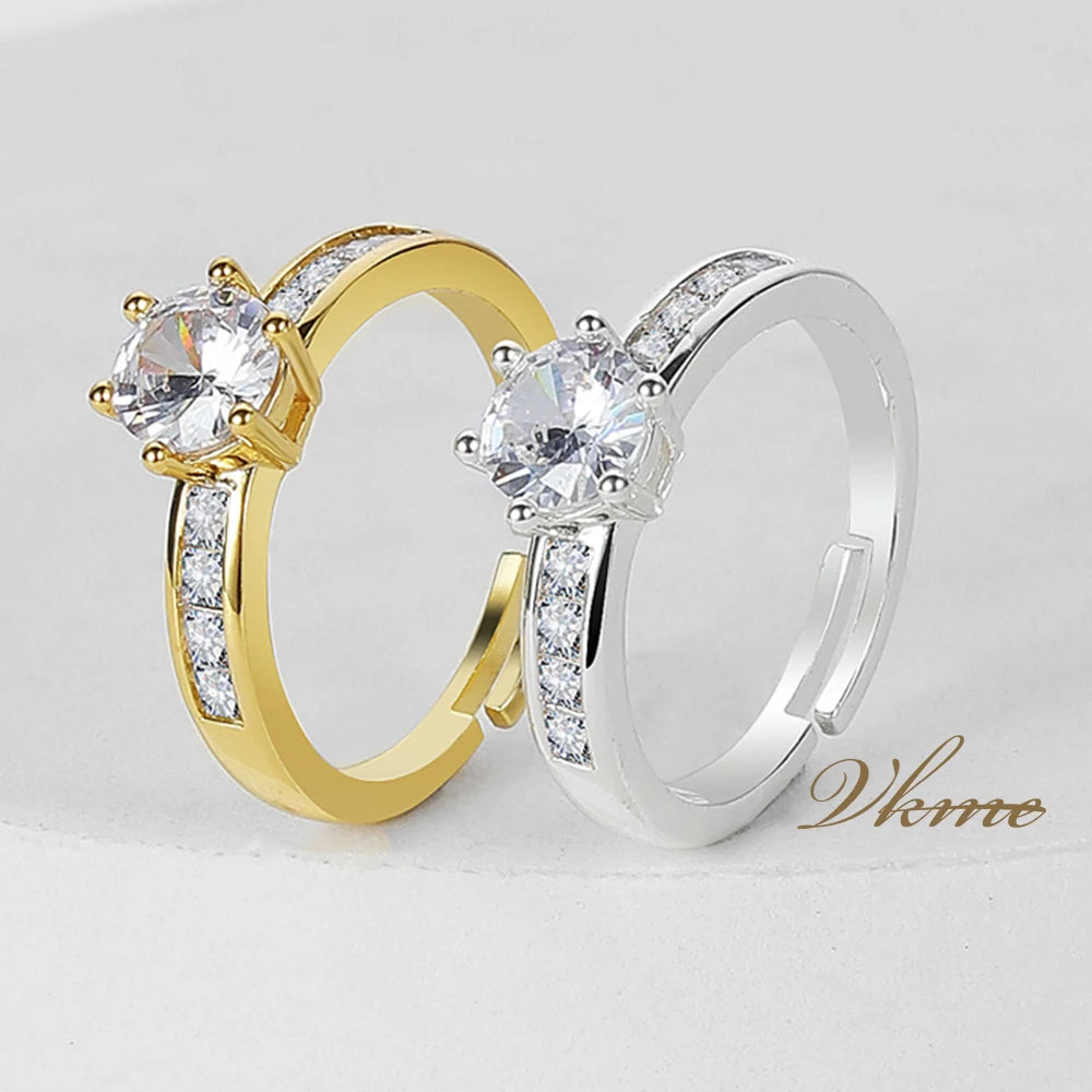 VKME Cubic Zircon Eternity Diamond Rings Engagement Jewelry Women Copper Jewellery Adjustable Wedding Ring Brass Trendy Opp Bag