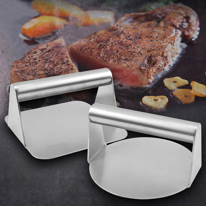 Professional Griddle Accessories Stainless Steel Hamburger Press Square and Round  Beef Steak Press