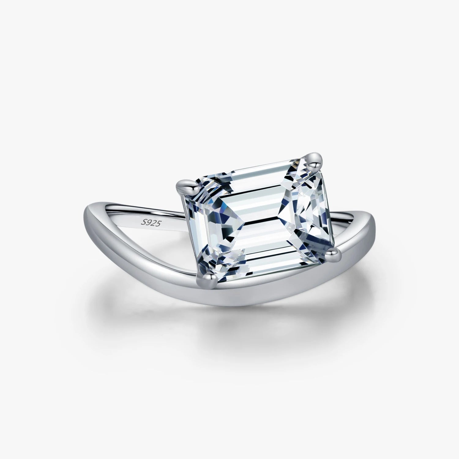 Rectangle Cubic Zirconia Rings 925 Sterling Silver High-Fashion Irregular Line Finger Rings for Women Fine Jewelry Accessories