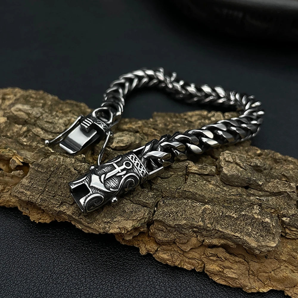 MECYLIFE Men's Cuban Link Chain Bracelet Hip Hop Retro Bracelet Personalized Stainless Steel Anchor Bracelet