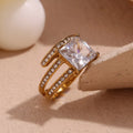 Multilayer Square Zircon Engagement Ring Gold Plated Jewelry Statement Christmas Gifts for Women