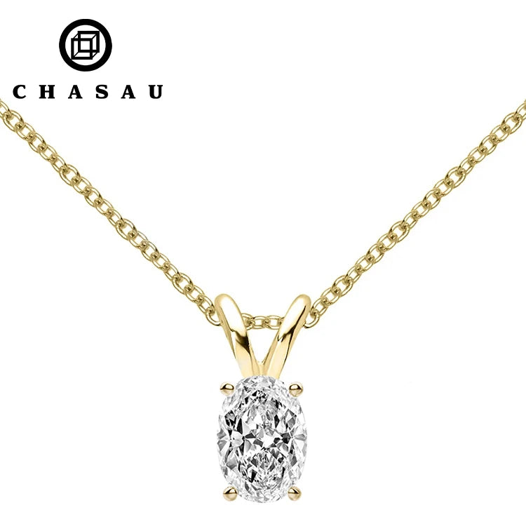 925 Sterling Silver D Color Moissanite 1ct Oval Cut Pendant Necklace Solitiare Pendant with Chain for Women