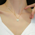 Inoxidable Bling Gold Plated Stainless Steel Flower Necklace Women Jewelry Shiny White Flower Necklace