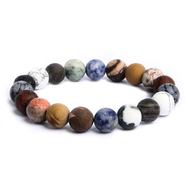 Solar System Universe Galaxy Eight Planets Earth Guardian Star Gold Plated Trendy Natural Stones Beads Chakra Yoga Bracelet