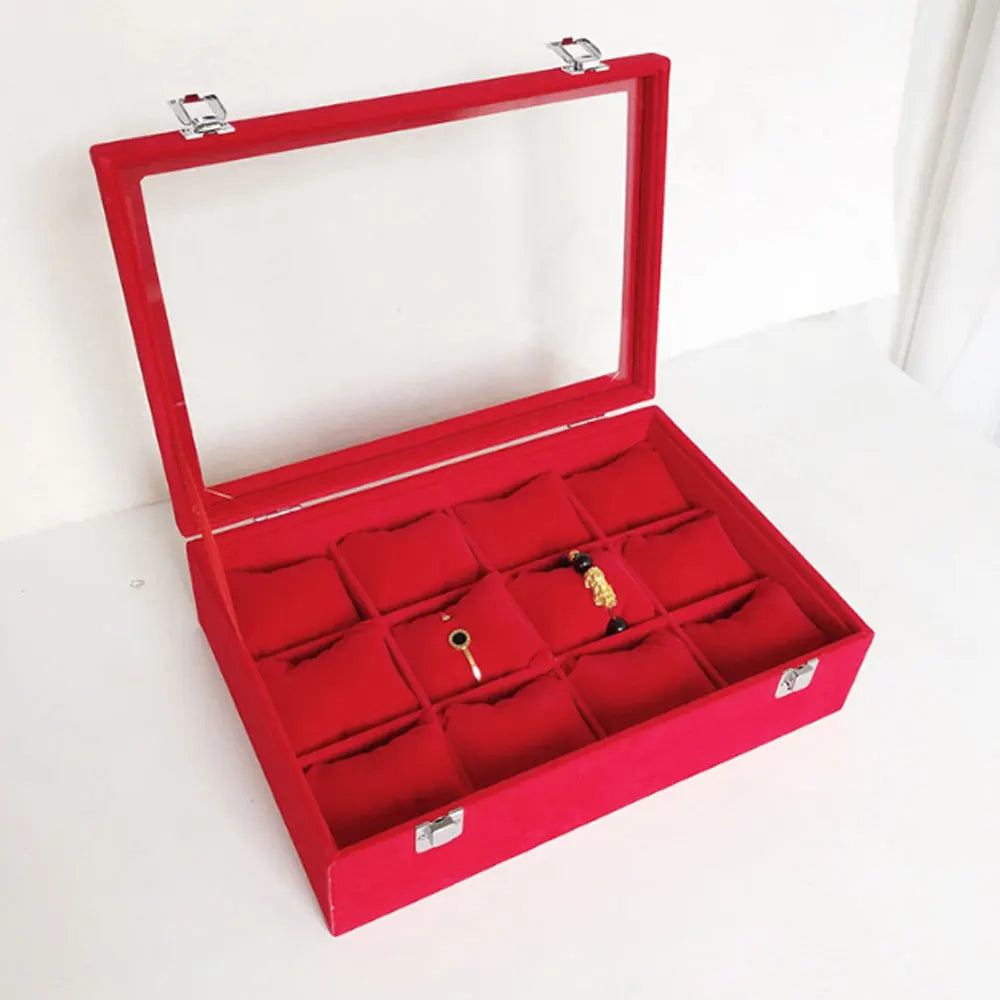Black and Red Colors Big Size Hinged Velvet Jewelry Bracelet Watch Display Box Tray showcase with Lid