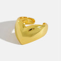 Simple Design Jewelry 18K Gold Plated S925 Sterling Silver Smooth Heart Shaped Open Adjustable Ring for Women