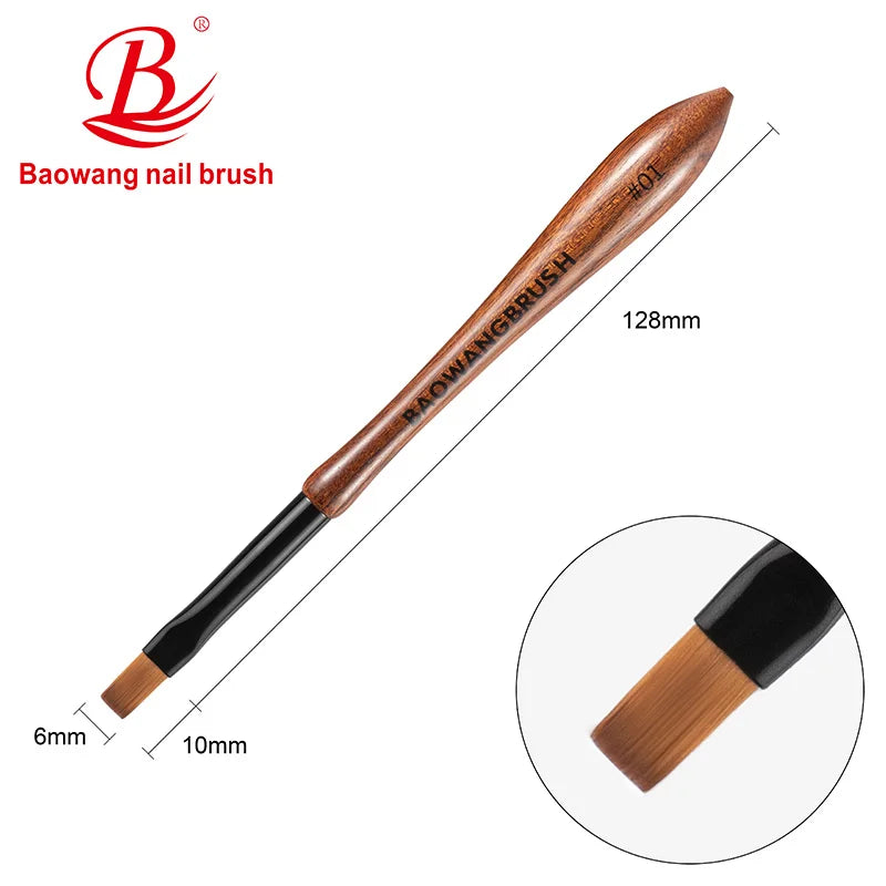 OEM Professional Brown Wooden Handle Flat Gel Brush with Imported PBT Nylon Hair UV Gel Brush by Nail Brush Manufacturer BW10-1