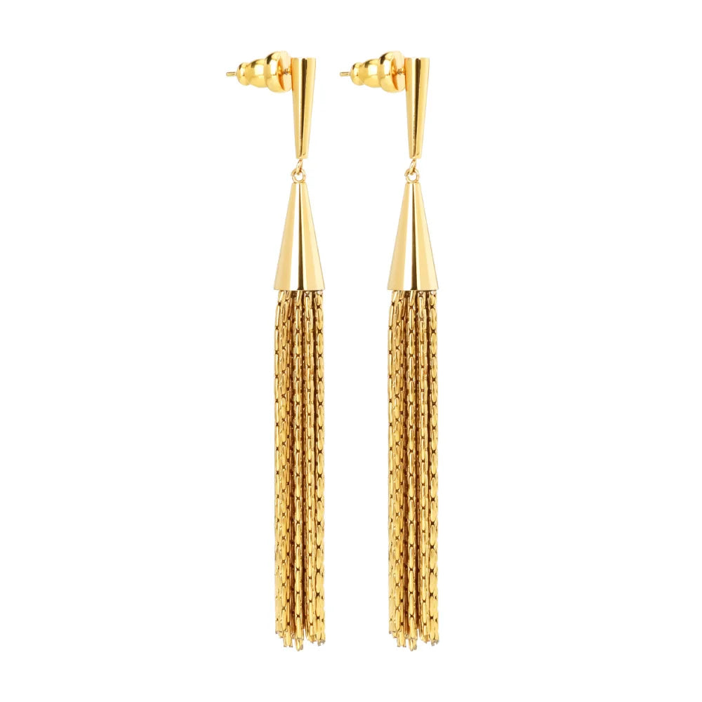Tassel Gold Plated Earring for Ladies Stainless Steel Women Party Gifts Long Earring Fashion Earrings Statement Wedding Kolczyki