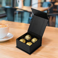 Luxury Black Magnetic Chocolate Package Boxes UV Printing 2mm Thickness Foil Embossing 4 Pcs Slots Partitions Catering Paper