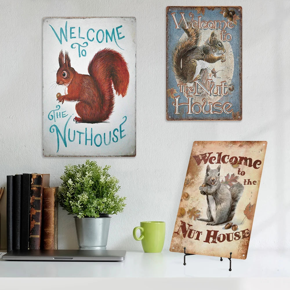 Putuo Decor Wholesale Panda Tin Sign Animal Metal Poster Plate Sign Squirrel Home Door Decor