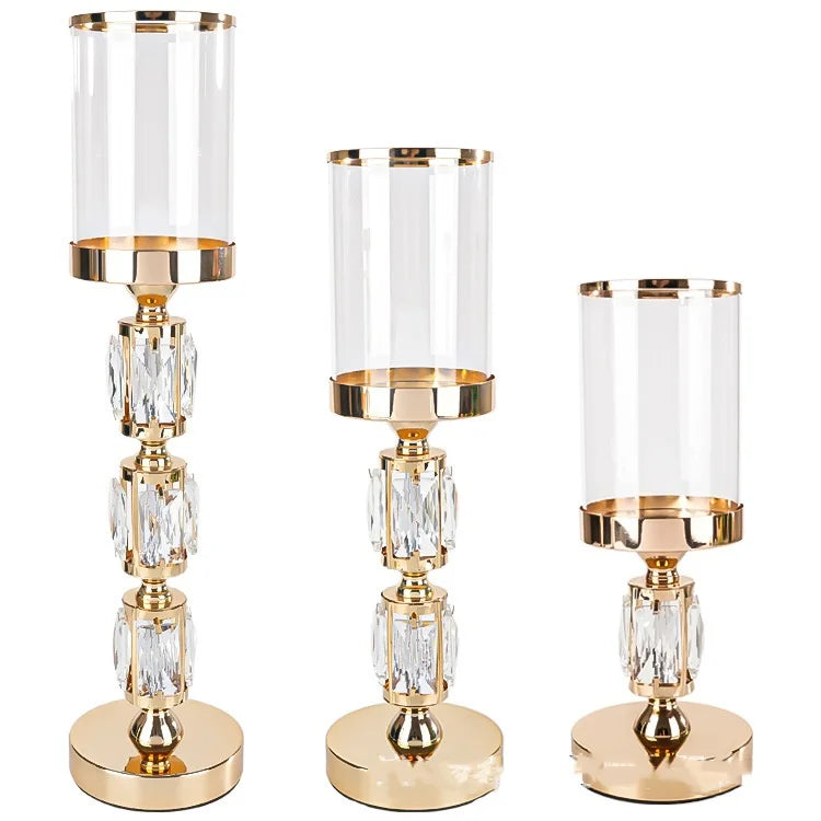 European Decoration Hotel Wedding Decoration Candlestick Luxury Metal Crystal Candle Holder