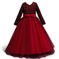 New Sequin Princess Dress  Kid Red Wedding Gown for Dresses for Girls of 10 Year Old Long Sleeve One Piece Girls Party Dresses