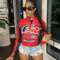 Letter Patchwork Crop Jacket Women Y2K Zipper Wild Basic Full Sleeve Varsity Streetwear Casual Autumn Coat