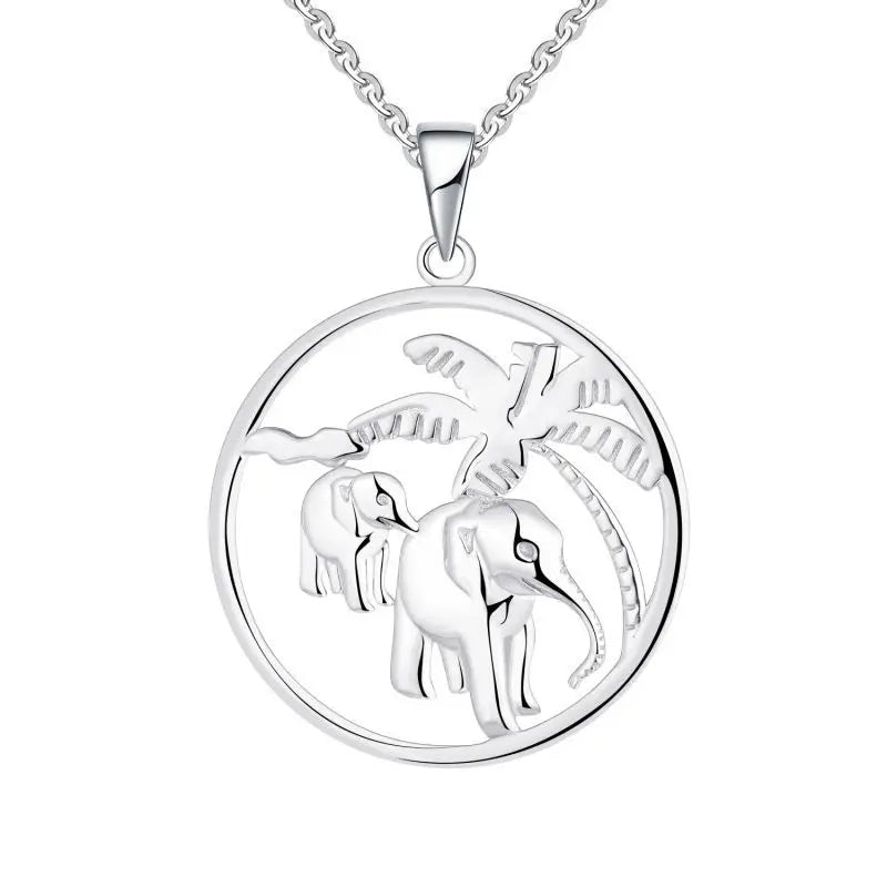 925 Sterling Silver White Gold Animal Good Luck Elephant Shaped Pendant Necklace
