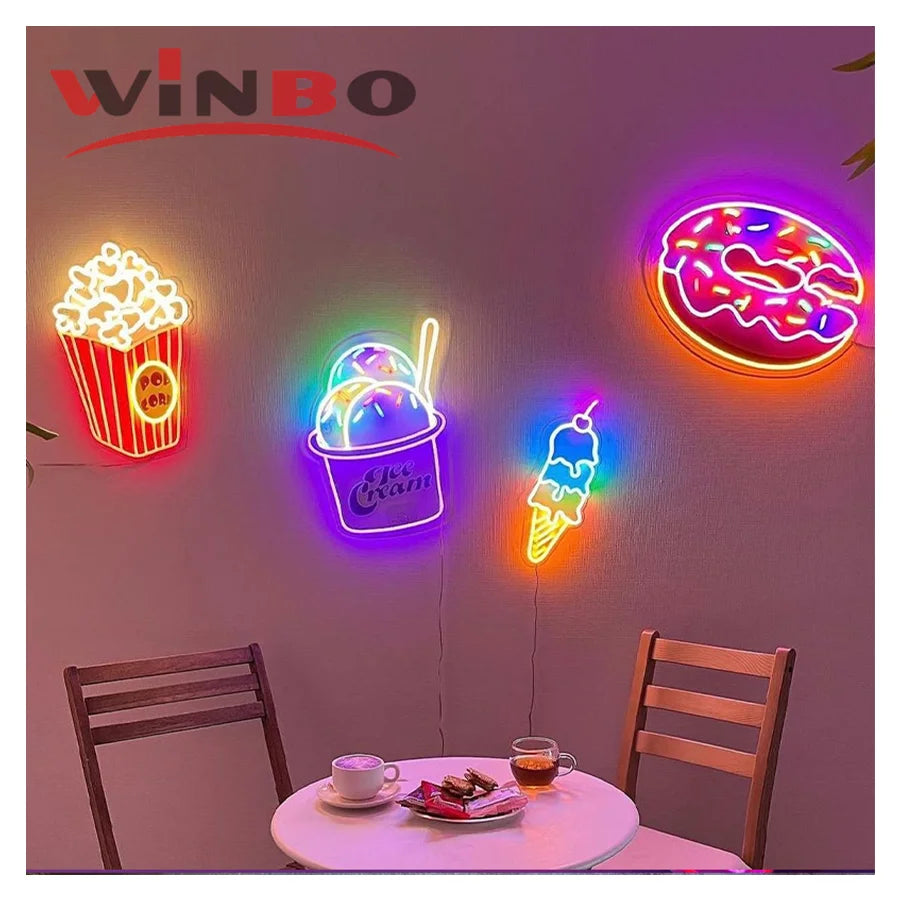 Winbo Custom Neon Sign logo Making Machine Burger Cake Beer Coffee Acrylic Dream Color Led Neon Sign Custom Neon Light Sign