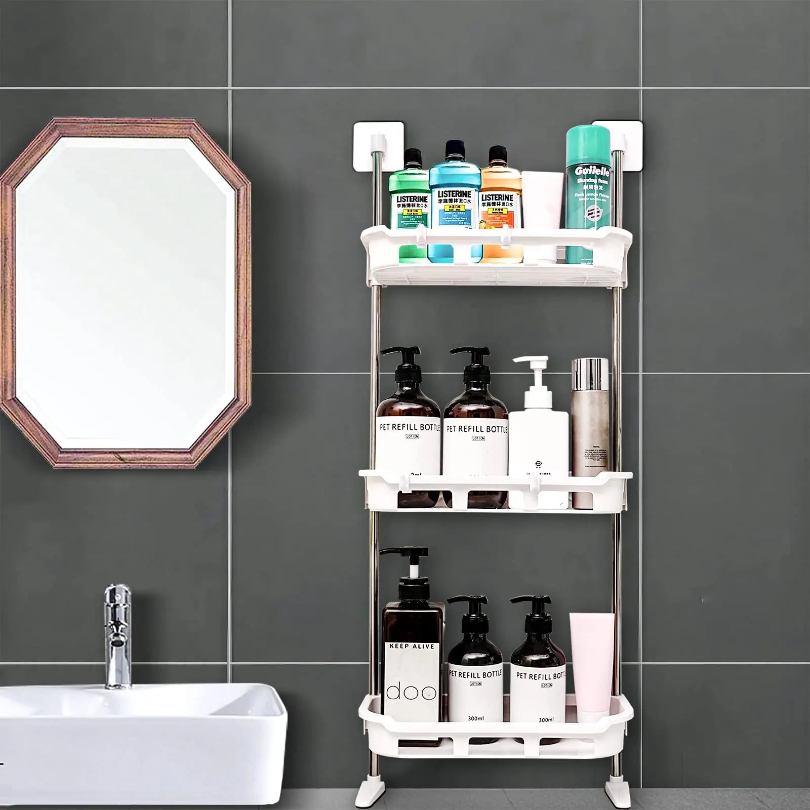 Plastic Toilet Tank Top White Bathroom Organizer for Wall Mount Over the Toilet Storage Shelf Rack
